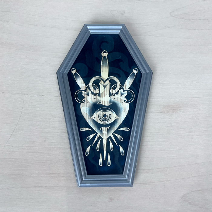 Dagger & Heart with Eye Silver Coffin Frame 